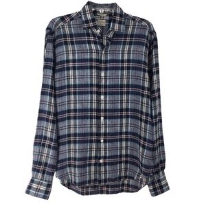 Culturata Blue/Pink/White Tailored Fit Linen Button Up Shirt - Size S - 15/38